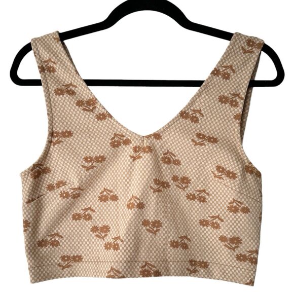 Madewell Crop Tank Top Button Back Brown Geo Daisy Vest Women’s Size Medium - Picture 3 of 7